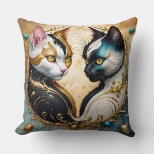 Coussin Chats Yin-Yang aux éléments cosmiques magiques