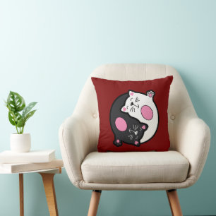 Coussin Chats Yin Yang Endormis En Noir Et Blanc
