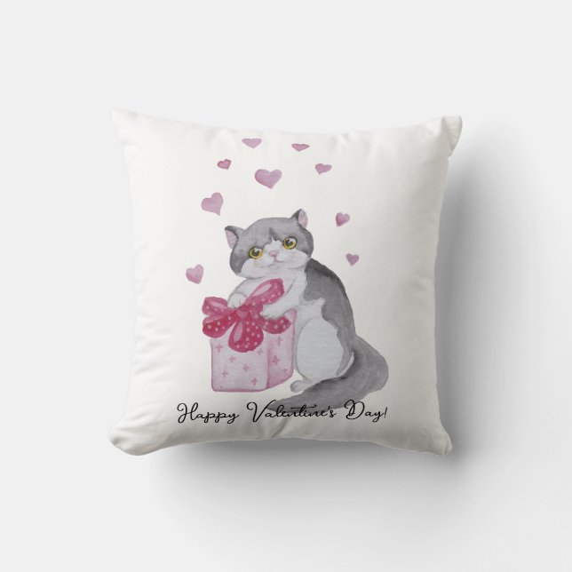 Coussin Chatte d'aquarelle mignonne pour la Saint Valentin (Recto)