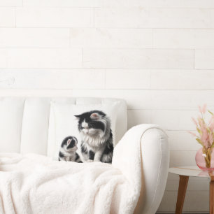 Coussin Chatte et chaton sur fond blanc