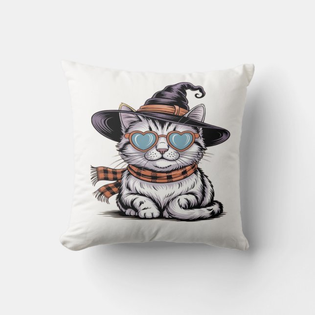 Coussin Chatte sorcière cool  Chat de Halloween mignon ave (Recto)