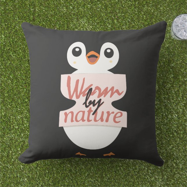 Coussin Chaud de nature : Adorable Manchot avec Texte Ludi (Herbe)