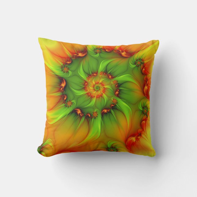 Coussin Chaud Été Vert Orange Abstrait coloré Fractal (Recto)