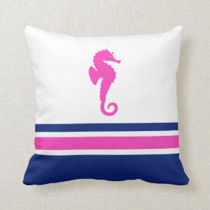 Coussin Chaud rose et marine Cheval marin Nautique