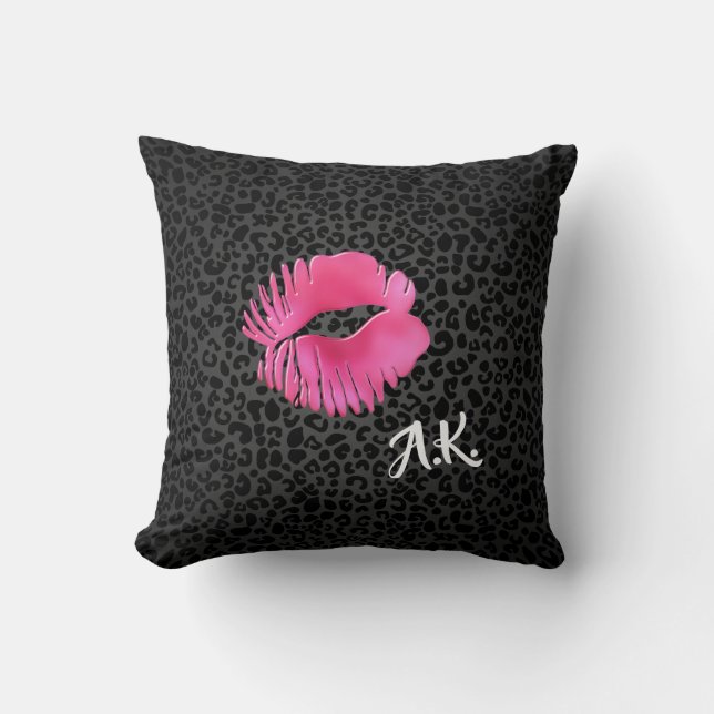 Coussin Chaud rose Lipgloss Kiss Black Leopard Avec Monogr (Recto)