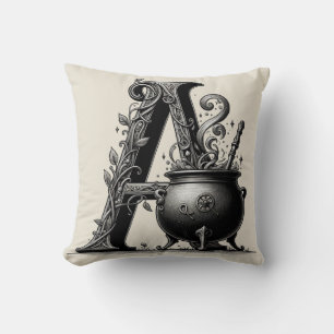 Coussin Chaudière de sorcière Lettre A initiale personnali