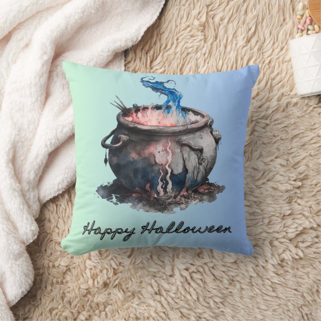 Coussin Chaudière de sorcières Fumée rose et bleue Hallowe (Couverture)