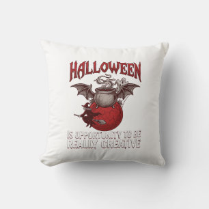 Coussin Chaudron ailé de chauve-souris d'Halloween Sorcièr