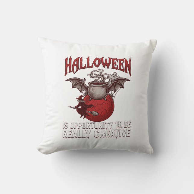 Coussin Chaudron ailé de chauve-souris d'Halloween Sorcièr (Recto)