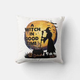 Coussin Chaudron de lune d'Halloween de bonne sorcière_1