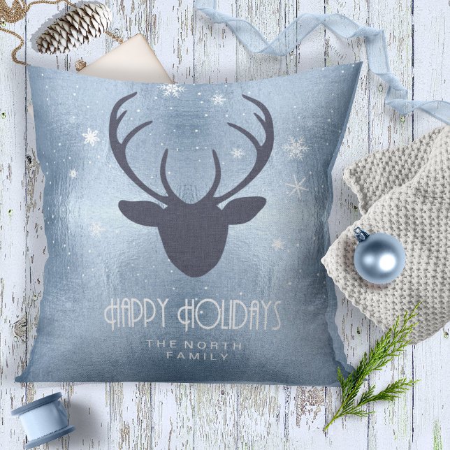 Coussin Chauffeurs de cerfs Silhouette & Snowflakes Blue I (Créateur téléchargé)
