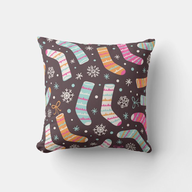 Coussin Chaussettes de Noël et flocons de neige : motif vi (Recto)