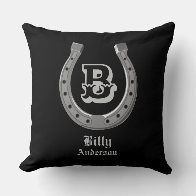 Coussin Chaussure Cheval Cowboy Monogramme personnalisé (Recto)