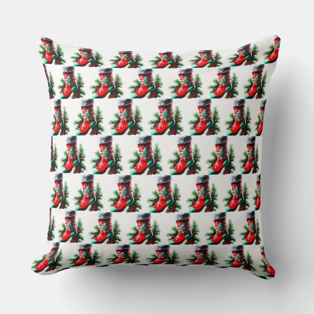 Coussin Chaussure de Noël rouge avec un arbre de Noël (Recto)
