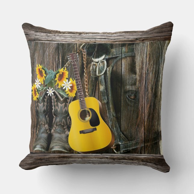 Coussin Chaussures de cowboy du cheval occidental Guitare  (Recto)