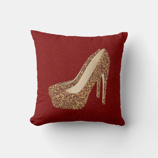 Coussin Chaussures fascinantes rouges de talon haut d'or (Recto)