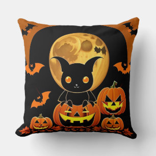 Coussin Chauve-souris de dessin animé et citrouilles sous 