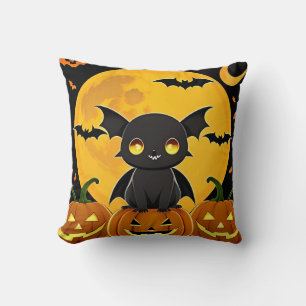 Coussin Chauve-souris de dessin animé mignonne et citrouil