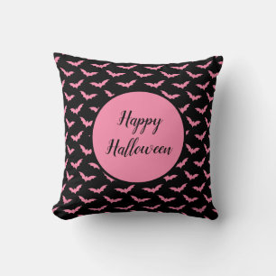 Coussin Chauve-souris d'Halloween rose Jeter l'oreiller