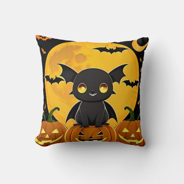 Coussin Chauve-souris mignonne Couverture de citrouille Lu (Recto)