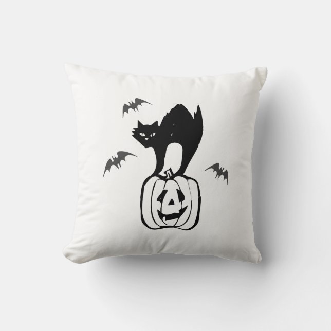 Coussin chauves-souris chat citrouille halloween (Recto)
