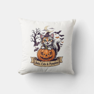 Coussin Chauves-souris Chats Citrouilles Halloween Sorcièr