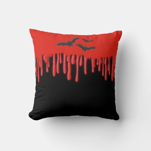 Coussin Chauves-souris gothiques et Halloween sanglant à g (Recto)