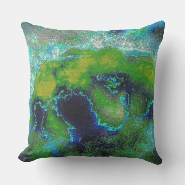 Coussin Chaux abstraite en verts et bleus de chaux (Recto)