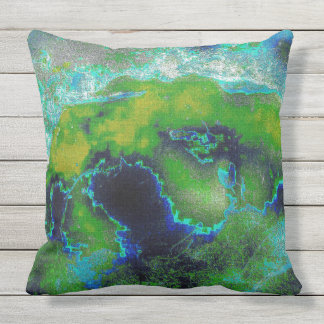 Coussin Chaux abstraite en verts et bleus de chaux