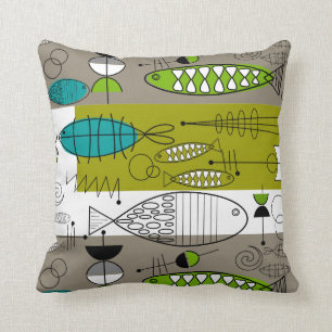 Coussin Chaux lunatique de Teal d'art de poissons de la