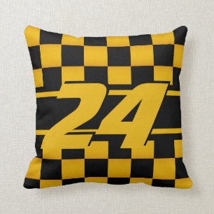 Coussin Checkered Race Car Golden Yellow Number