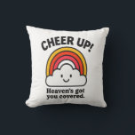 Coussin Cheer Up – Heaven’s Got You Covered Rainbow Faith<br><div class="desc">A cheerful faith-based design featuring a smiling cloud and vibrant rainbow with the uplifting message “Cheer Up! Heaven’s got you covered.”
Perfect for spreading hope,  encouragement,  and gentle Christian positivity.</div>