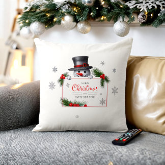 Coussin Cheerful Snowman Christmas New Year Greeting