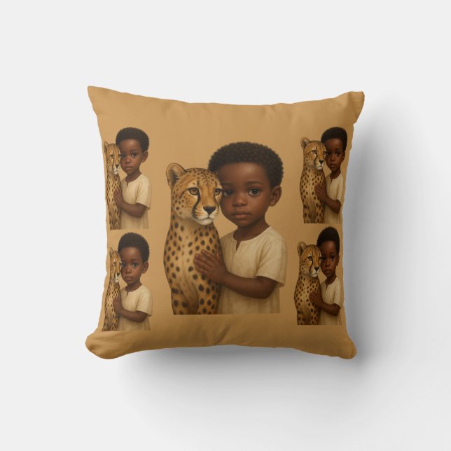 Coussin Cheetah & Boy: Bond of the Wild and Innocent (Recto)