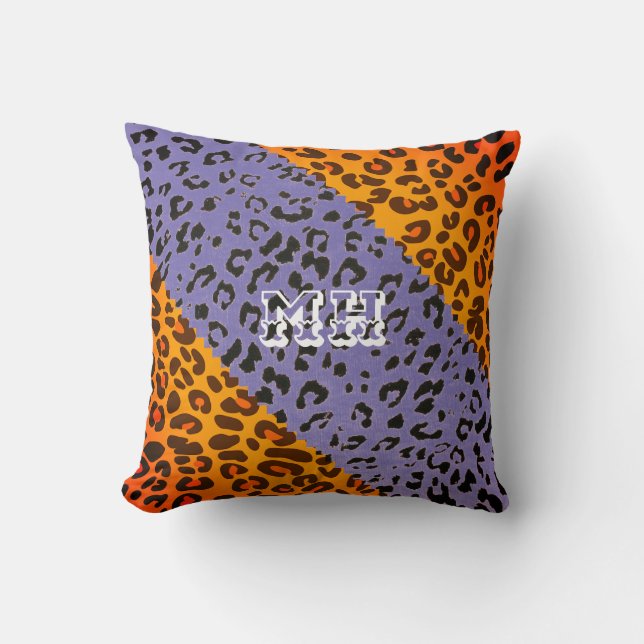 Coussin Cheetah coloré Imprimer Motif Girly Monogramme (Recto)