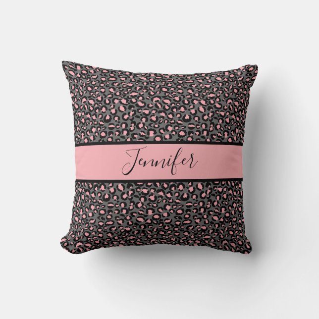 Coussin Cheetah Noir rose Monogramme Jeu d'oreiller (Recto)