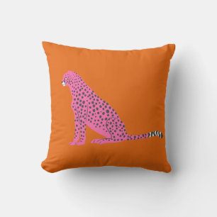 Coussin Cheetah rose vif et orange