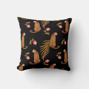 Coussin Cheetahs romantiques : aquarelle motif sans coutur