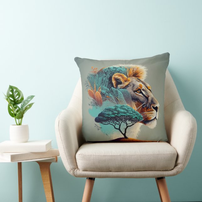 Coussin Chef de lion Safari Africain (Chaise)