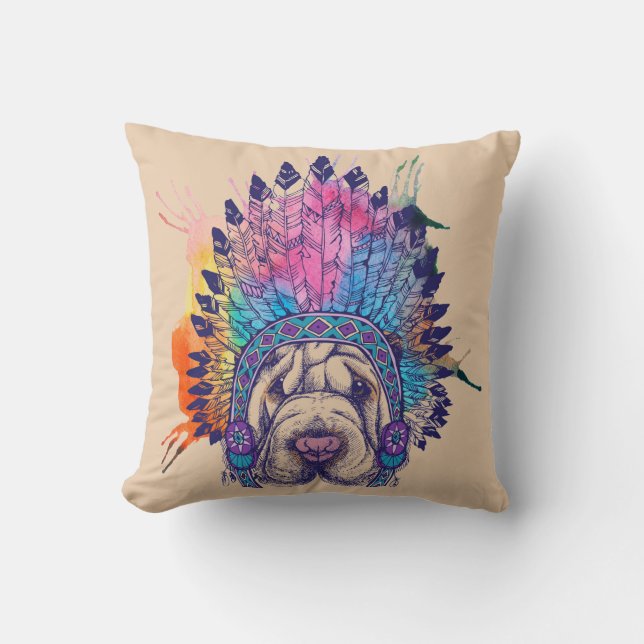 Coussin Chef indien indigène de Sharpei (Recto)