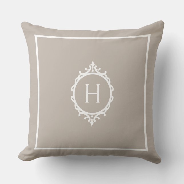 Coussin Chelsea Light Taupe et blanc Monogramme (Recto)