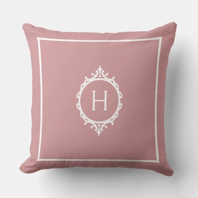 Coussin Chelsea rose Blush et blanc Monogramme (Recto)