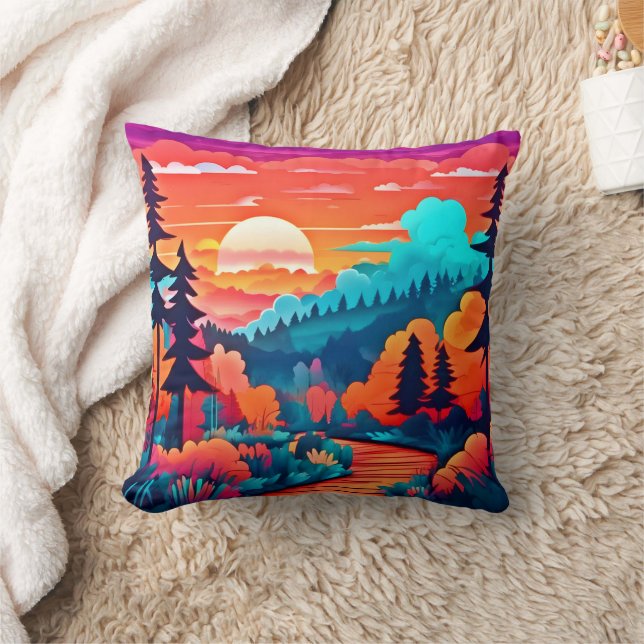 Coussin Chemin du coucher du soleil à travers la forêt d'a (Couverture)
