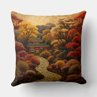 Coussin Chemin du jardin japonais avec cerisiers en fleurs