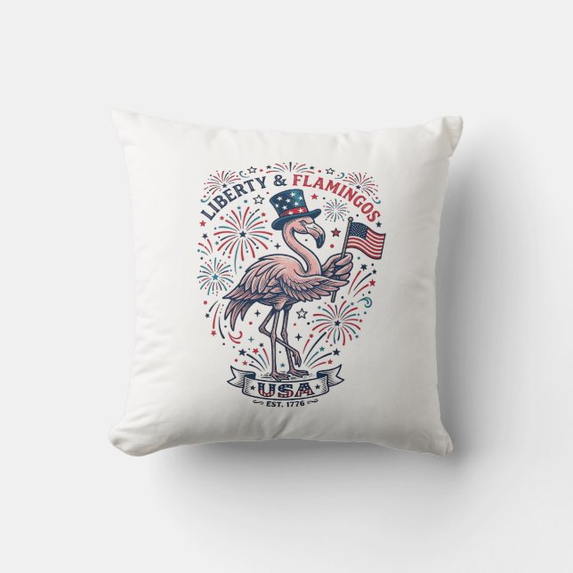 Coussin Chemise à motif de flamant patriotique gravure vin (Recto)