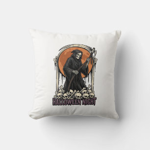 Coussin Chemise blanche gravure vintage Halloween Faucheur