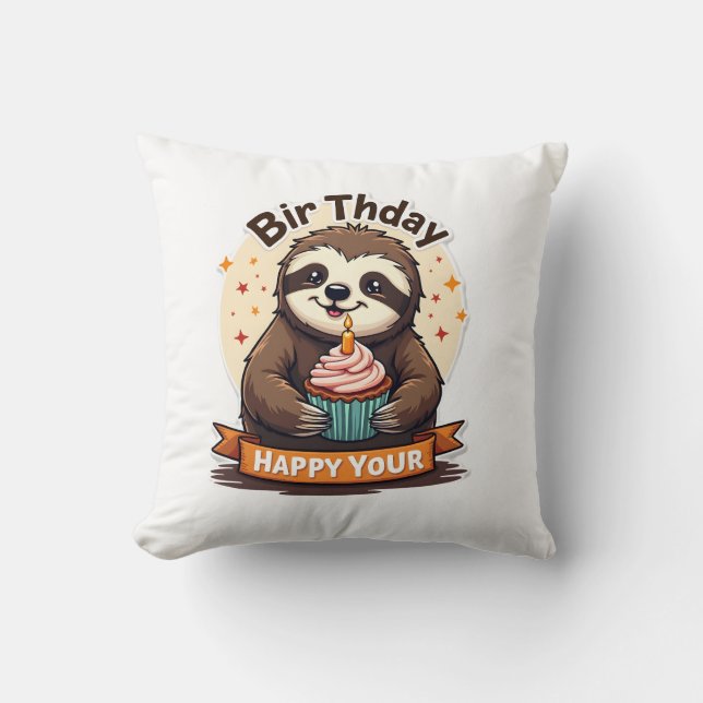 Coussin Chemise d'anniversaire de paresseux Graphique anim (Recto)