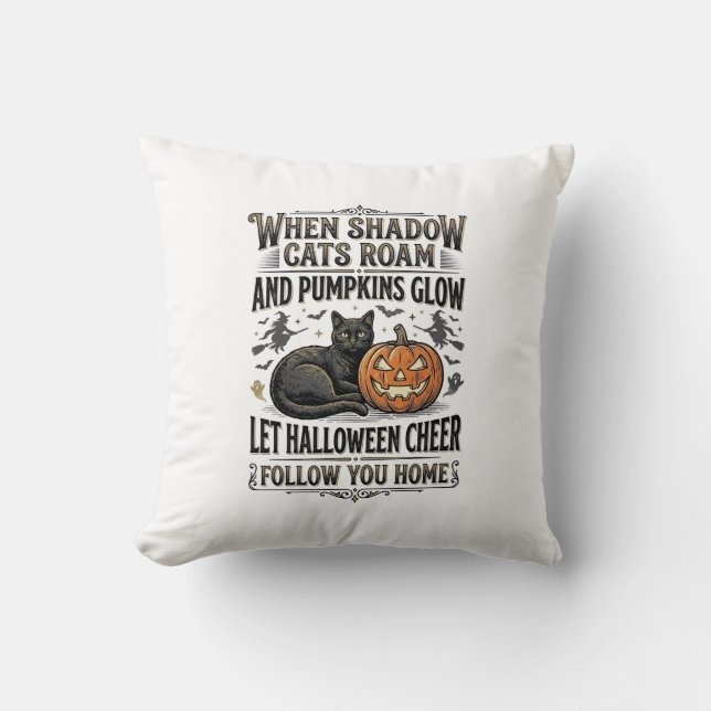 Coussin Chemise de chat noir Halloween Gravure de citrouil (Recto)