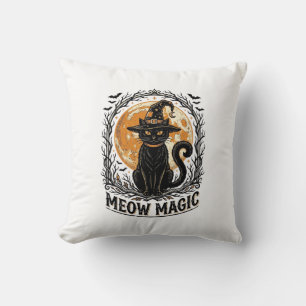 Coussin Chemise de chat sorcière Design de lune Halloween