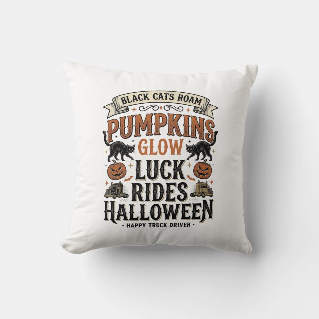 Coussin Chemise de chauffeur de camion Halloween avec chat (Recto)